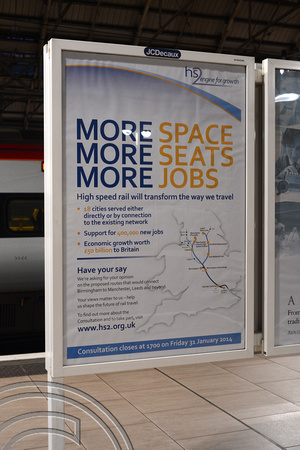 DG160280. Hs2 poster.  Manchester Piccadilly. 21.9.13.