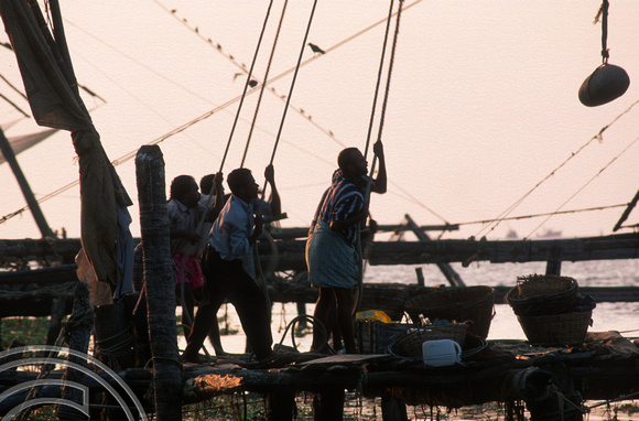 T6273. Chinese fishing nets. Fort Cochin. Kerala. India. December.1997