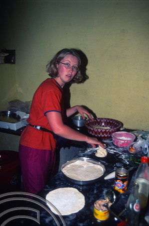 T6037. Helen making pizza at Axel and Lucie's place. Arambol. Goa. India. December 1997