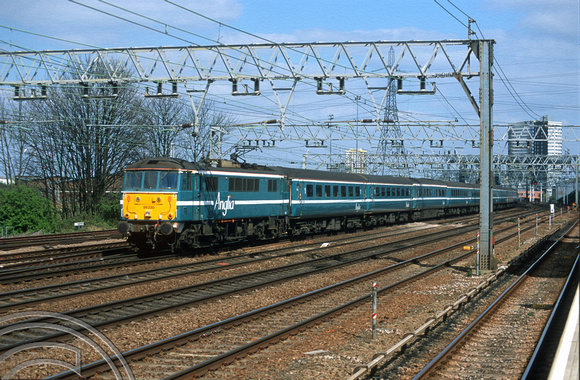 12134. 86230 speeds out of London with a Norwich service. Pudding Mill Lane. 07.04.03