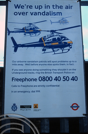 11623. Warning of helicopter patrols to deter vandalism. Shoreditch good depot. 02.12.2002
