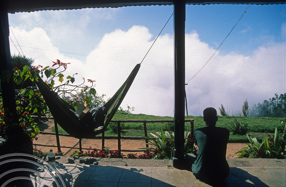 T6484. Lynn in a hammock. Greenlands Hostel. Kodaikanal. Tamil Nadu. India. January.1998