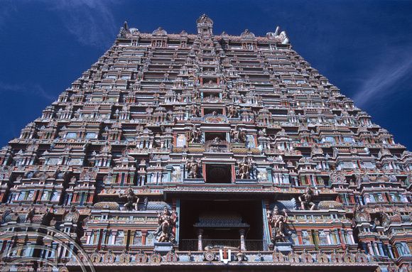 T6546. Gopuram. Srirangam temple. Trichy. Tamil Nadu India. January 1998