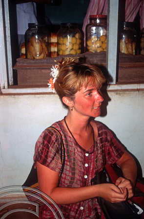 T4586. Lynn at the Prakash Bar. Arambol. Goa. India. January 1994.