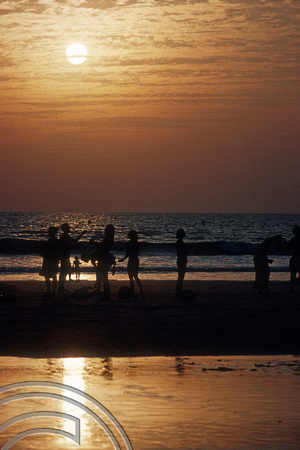 T4505. Juggling practice at Sunset. Arambol. Goa. India. December 1993.