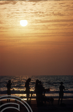 T4507. Juggling practice at Sunset. Arambol. Goa. India. December 1993.