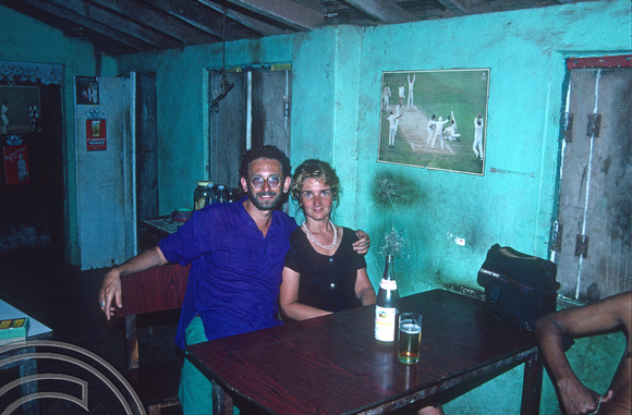 T4572. Lynn and I at the Prakash bar. Arambol. Goa. India. 31st December 1993.