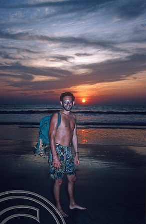 T4559. Me walking on the beach. Arambol. Goa. India. December 1993.