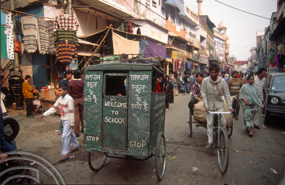 T4606. School rickshaw. The Paharganj. Old Delhi. India. January 1994.