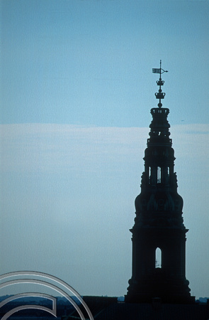 T4701. Churchtower silhouette from the Rundetarn Copenhagen. Denmark. 28th August 1994.
