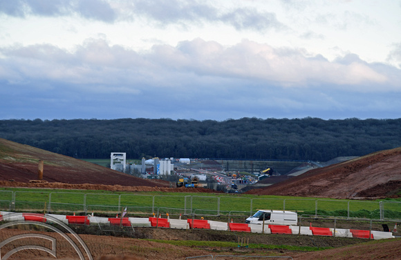 DG365965. HS2. Looking towards the TBM launch site from the  Long Itchington Rd. Warks. 16.2.2022.