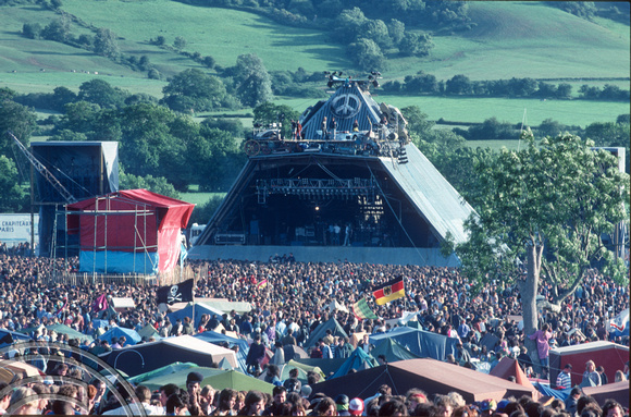 T02757. View of the stage. Glastonbury festival. June 1990
