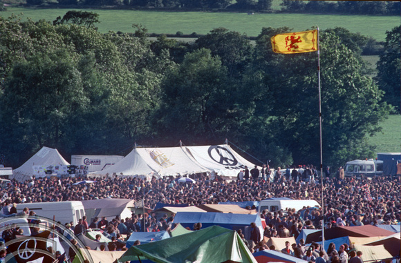 T02766. View of the CND tent. Glastonbury festival. June 1990