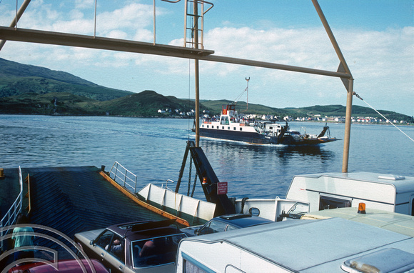 T02782. Skye ferries passing. Kyle of Lochalsh. Scotland. 23rd July 1990