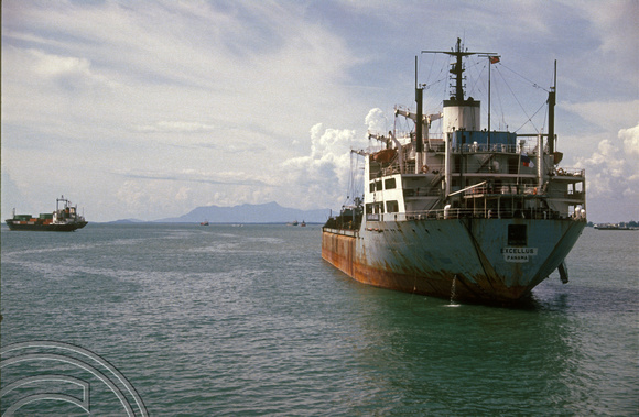 T03559. Excellus. Ship off the harbour. Penang. Malaysia. 15th May 1992