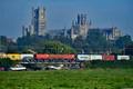 DG401832. Intermodal passes the cathedral. Ely. 7.9.2023.