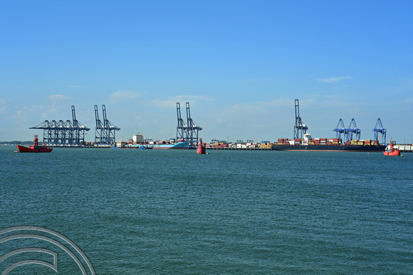 DG349908. Container ships in Felixtowe Port. Suffolk. England. 8.6.2021.
