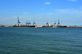 DG349907. Container ships in Felixtowe Port. Suffolk. England. 8.6.2021.