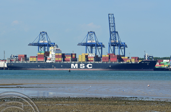 DG349903. Container ship. MSC Soraya. 73262dwt. Built 2008. Felixtowe Port. Suffolk. England. 8.6.2021.