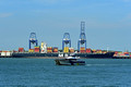 DG349909. Container ships in Felixtowe Port. Suffolk. England. 8.6.2021.
