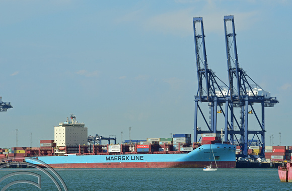 DG349915. Container ship. Vouski Maersk. 39819dwt. Built 2018. Felixtowe Port. Suffolk. England. 8.6.2021.