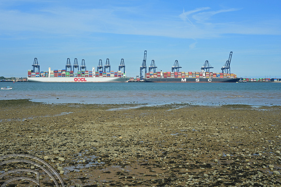 DG349898. Container ships in Felixtowe Port. Suffolk. England. 8.6.2021.