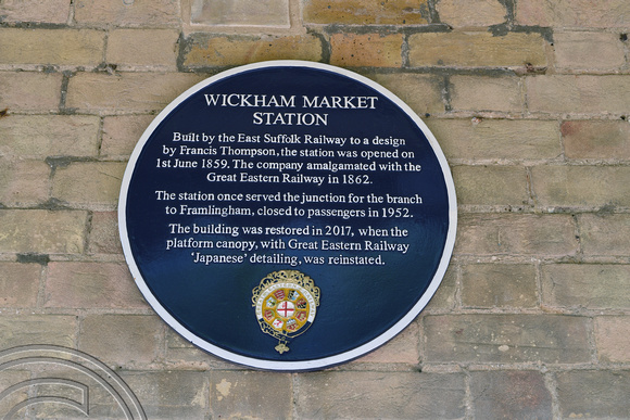 DG350638. Station plaque. Wickham Market. 9.6.2021.
