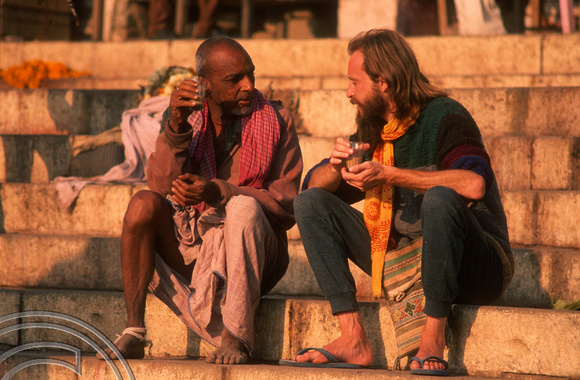 T6890. East meets West at the ghats. Varanasi. Uttar Pradesh. India. February 1998