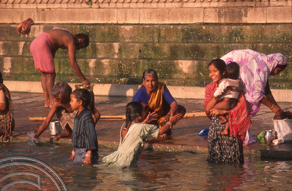 T6820. People bathing at the Ghats at dawn. Varanasi. Uttar Pradesh. India. Frebruary 1998