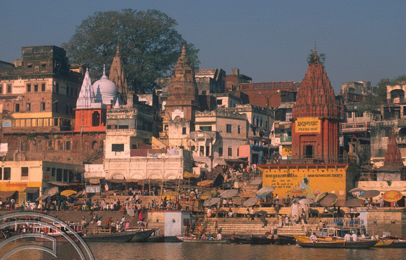 T6833. Prayag Ghat seen from the Ganges. Varanasi. Uttar Pradesh. India. February 1998