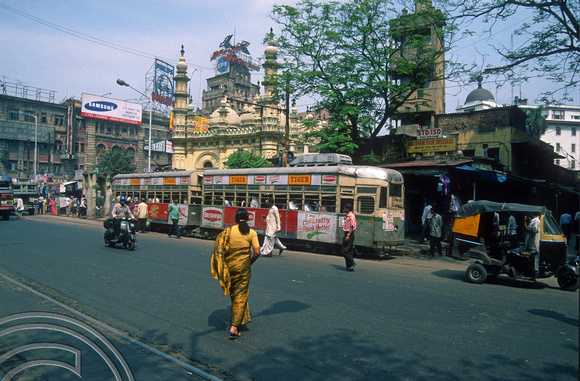 T6757. Tram 315 by Tipu Sultan Mosque. Calcutta. West Bengal. India. February 1998