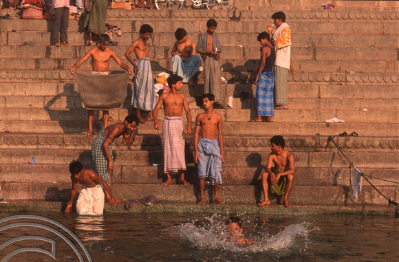 T6814. People bathing at the Ghats at dawn. Varanasi. Uttar Pradesh. India. Frebruary 1998