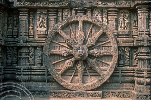 T6737. Wheel on the Sun temple. Konarak. Orissa. India. February 1998