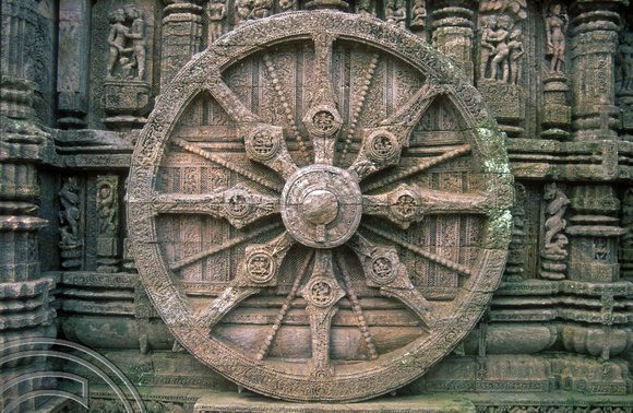 T6748. Wheel on the Sun temple. Konarak. Orissa. India. February 1998