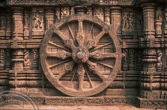 T6751. Wheel on the Sun temple. Konarak. Orissa. India. February 1998