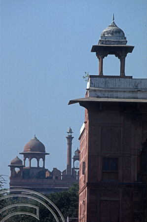 T04182. Cupolas on the Red Fort. Delhi. India. December 1993