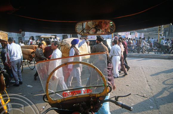 T04200. In a Harley rickshaw. Chandni Chowk. Old Delhi. India. December 1993