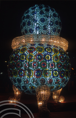 T015729. Illuminated statue made from medicine bottles. Singapore. 7th September 2003