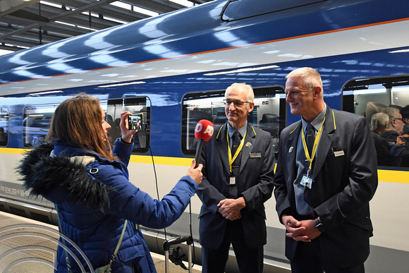 DG289711. Crew of train 9114, the press trip to   Amsterdam. St Pancras International. 20.2.18