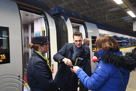 DG289721. Crew of train 9114, the press trip to   Amsterdam. St Pancras International. 20.2.18