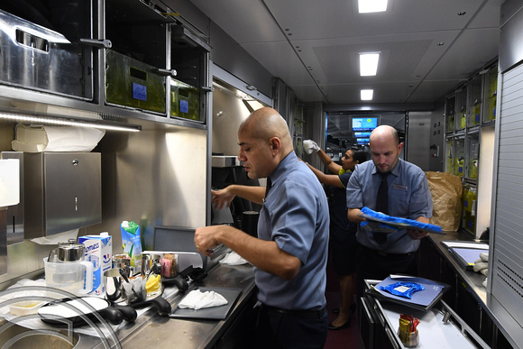 DG289756. Busy time in the galley. train 9114, the press trip to   Amsterdam. 20.2.18