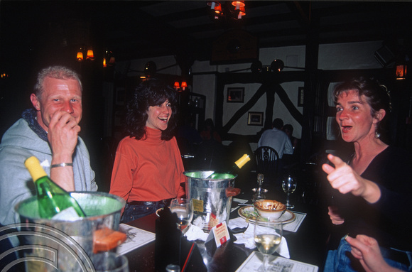 Lynn. John. Abbie in the pub. Avebury. Wiltshire.1st April 1995