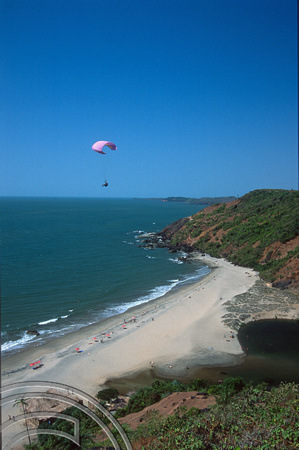 T9532. Paragliding over little beach. Arambol. Goa. India. 5th February 2000