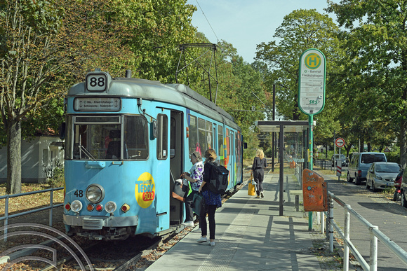 DG308606. Tram 48. Freidrichagen Bahnhof. Rüdersdorf tramway. Germany. 17.9.18