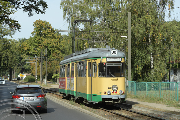 DG308654. Tram 47 by the depot. Rüdersdorf tramway. Germany. 17.9.18