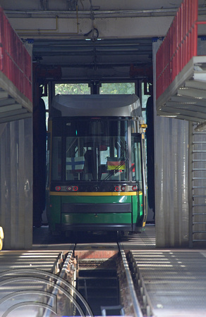 DG308649. Tram 402 at the depot. Rüdersdorf tramway. Germany. 17.9.18