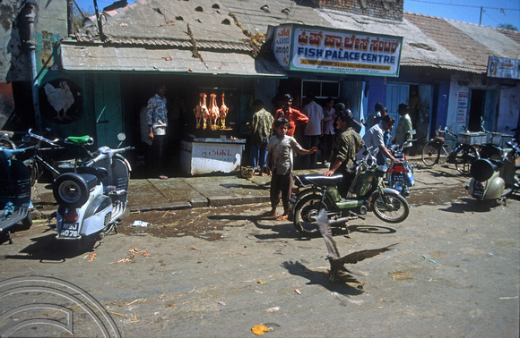 T5828. Hawk diving for scraps. The market. Mysore. Karnataka. India. January 1996i