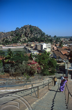 T5848. View of the village from the hill. Sravanabelagola. Karnataka. India. January 1996
