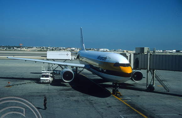 T5929. Monarch Goa-London flight refuelling. Bahrain. January 1997