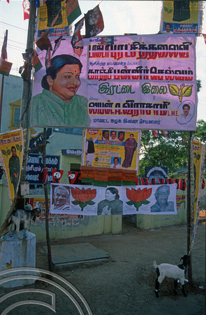 T6658. Election banners. Mahabalipuram. Tamil Nadu. India. February 1998